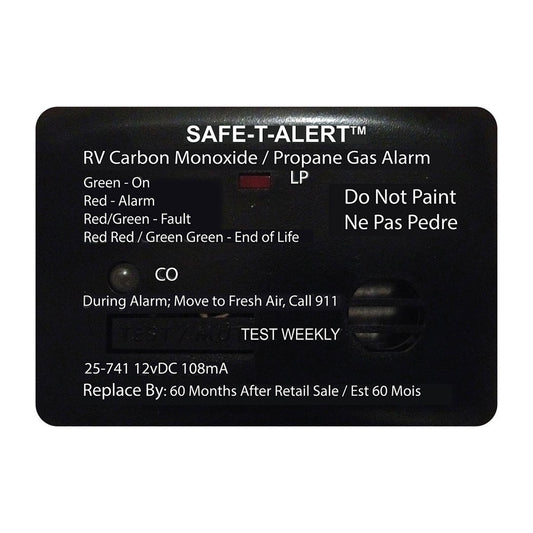 Safe-T-Alert 25 Series Surface Mount Dual Carbon Monoxide/Propane Alarm - 12V Hardwire - Black [25-741-BL]