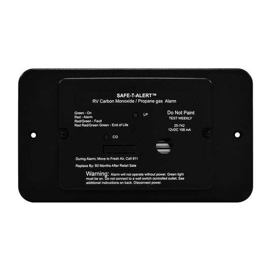 Safe-T-Alert 25 Series Flush Mount Dual Carbon Monoxide/Propane Alarm w/Trim Ring - Black - 12V Hard Wire [25-742-TR-BL]