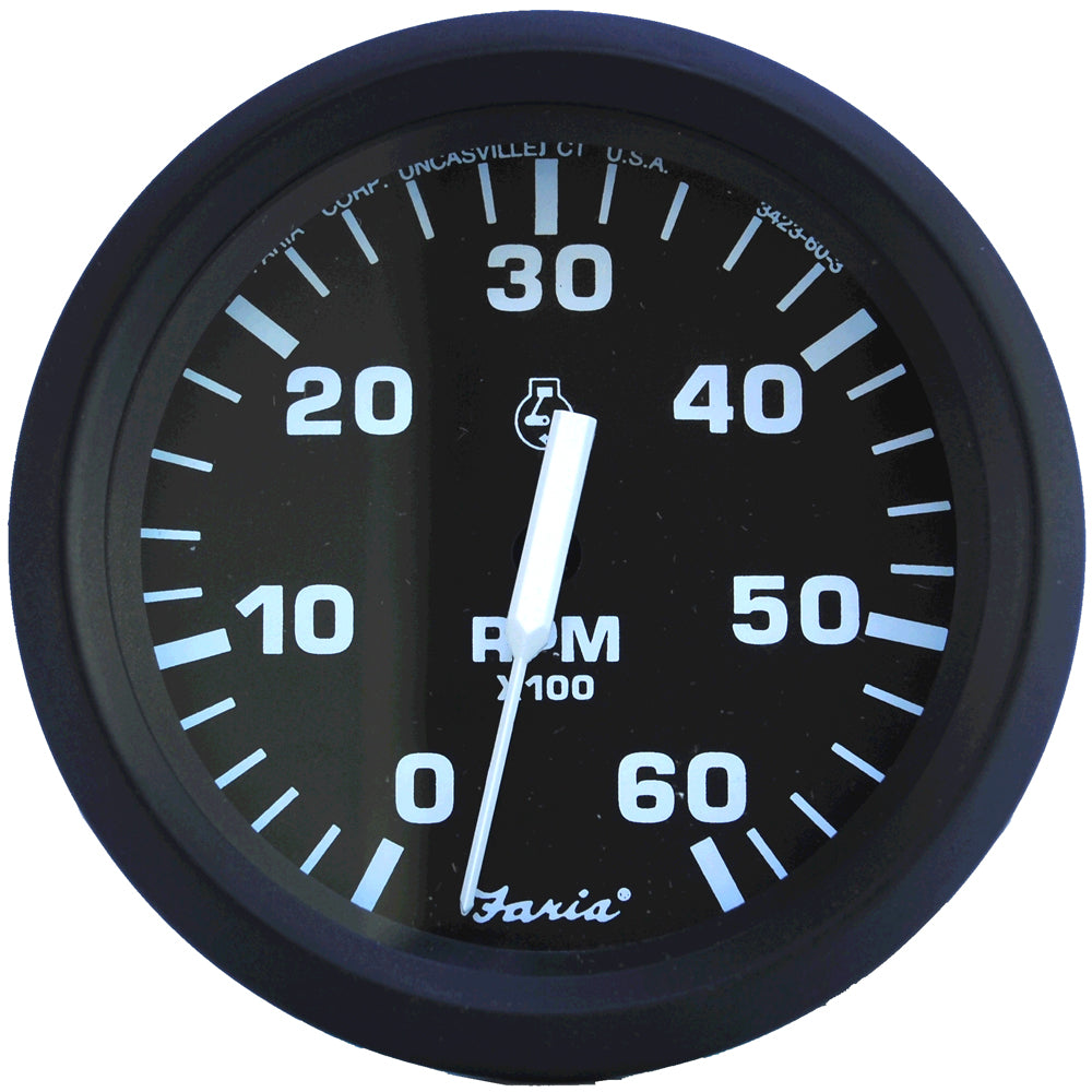 Faria Euro Black 4" Tachometer - 6,000 RPM (Gas - Inboard & I/O) [32804]